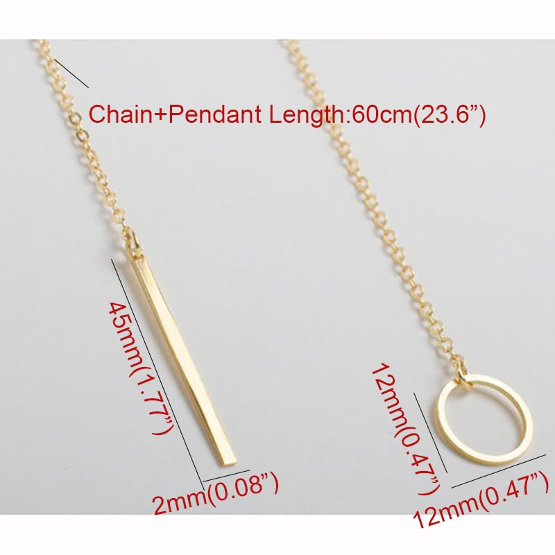 Fashion Vertical ID Bar Pendant Necklace Stainless Steel Y Circle Lariat Style Long Chain Wedding Event Charm Infinity Jewelry