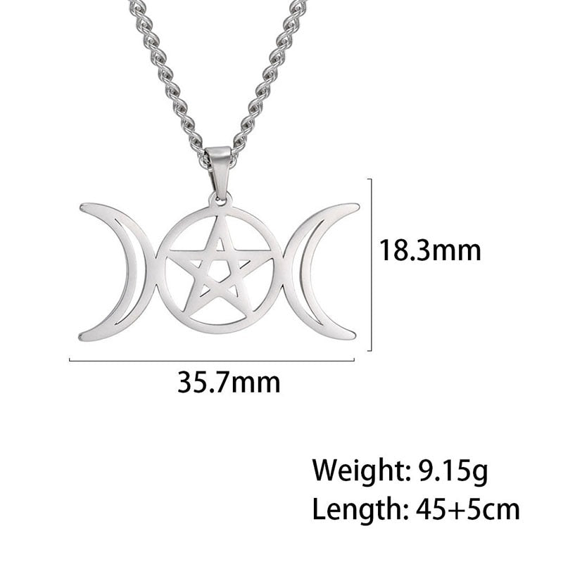 Teamer Stainless Steel Goddess Necklace for Women Men Pentagram Moon Wicca Jewelry Magic Pendant Pentacle Witch Amulet Bijoux