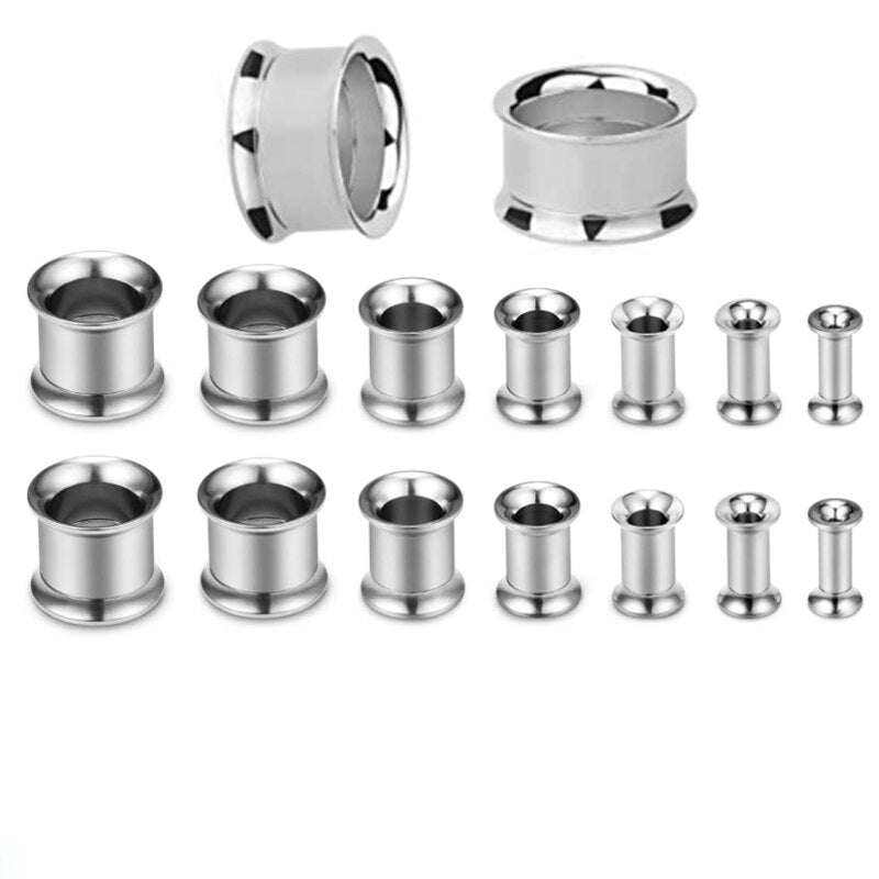 16/18PCS Stainless Steel Ear Stretching Kit Tunnel Screw Fit Gauge 14G-00G Ear Stretching Set Starter Gauge Plug Ear Tunnel Set