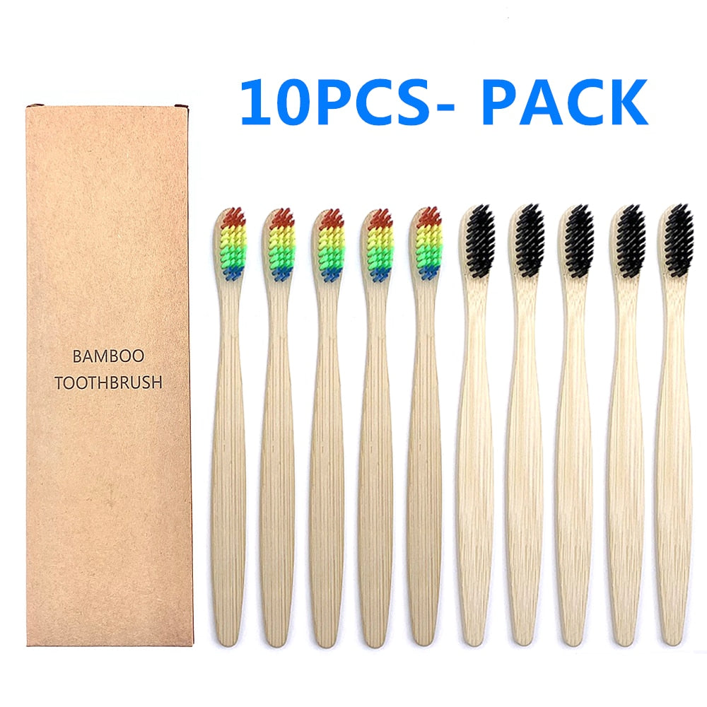 10PCS Biodegradable Bamboo Toothbrush Teeth Colorful Bristle Natural Bamboo Tooth brush Dental Eco Bambou Toothbrushes