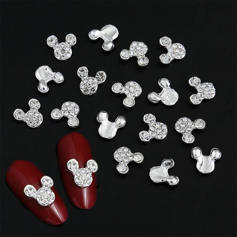 10 Pcs High Quality Glitter Full Drill Mouse Nial Art Decorations Alloy Rhinestones 3d Nail Jewelry Charms For Nails