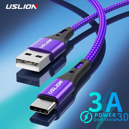 USLION 3A 3m USB Type C Cable For Xiaomi Redmi Note 10 Fast Phone Charging Wire USB C Cable For Huawei P40 Mate 30Type C Charger