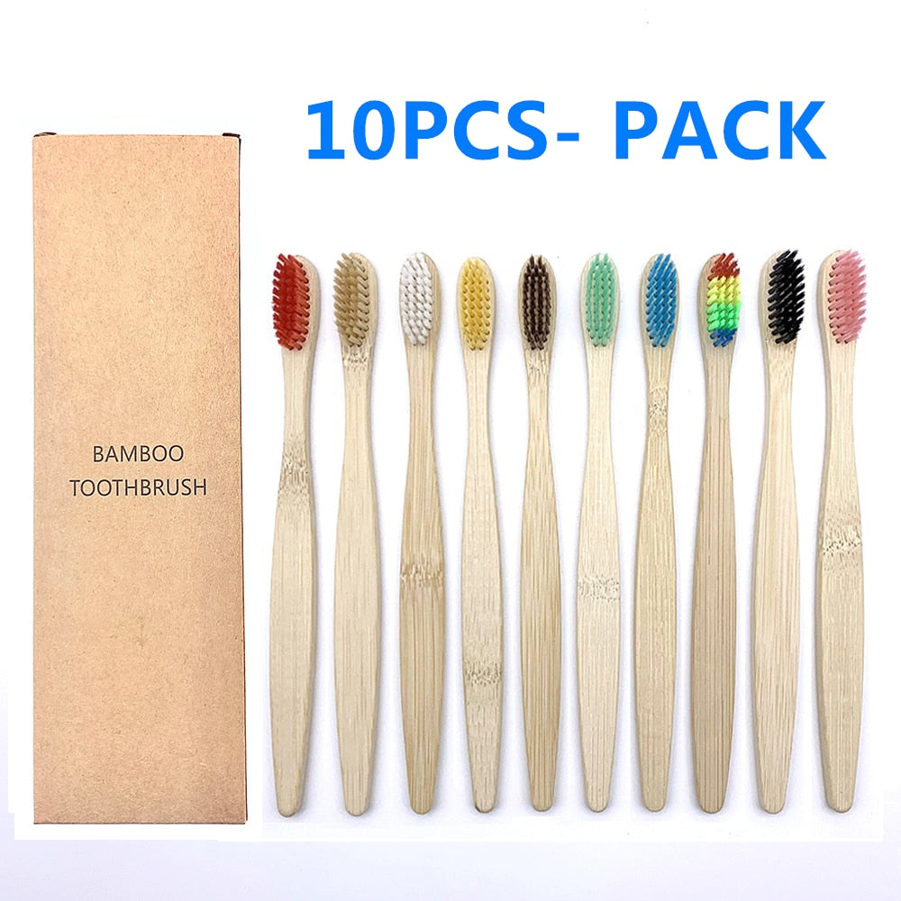 10PCS Biodegradable Bamboo Toothbrush Teeth Colorful Bristle Natural Bamboo Tooth brush Dental Eco Bambou Toothbrushes