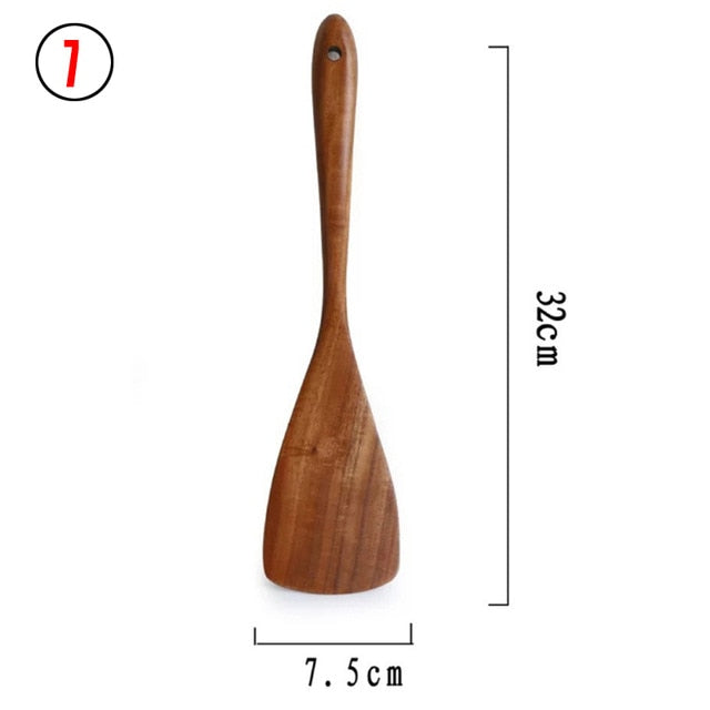 1-7pcs/set  Teak natural wood tableware spoon colander spoon special nano soup skimmer cooking spoon wooden kitchen tool kit