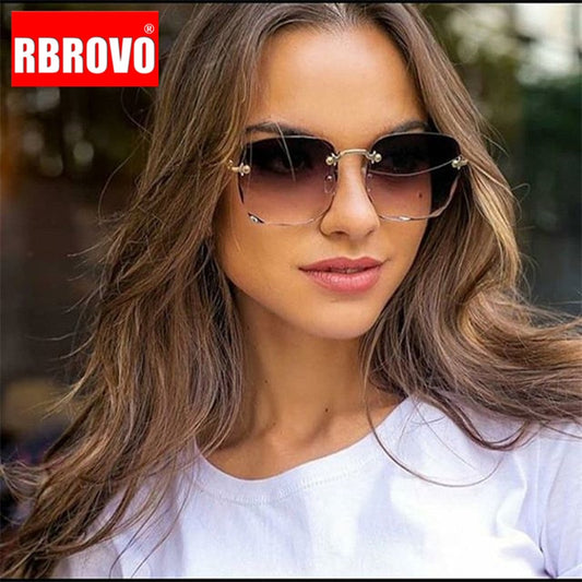 RBROVO Rimless Retro Sunglasses for Women