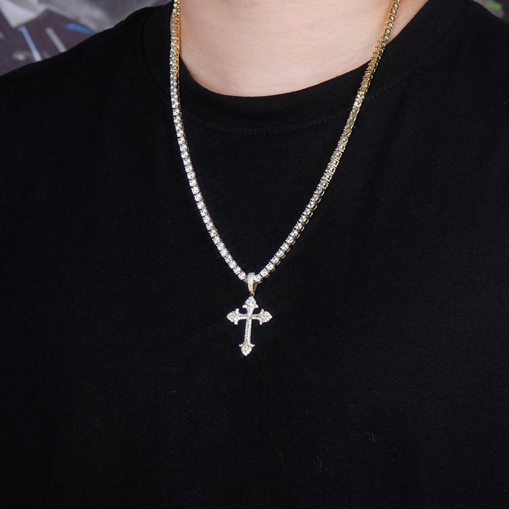 TOPGRILLZ Cross Pendant Ice Crystal Cubic Zircon Cross Pendant Necklace For Men Hip Hop Jewelry Gift