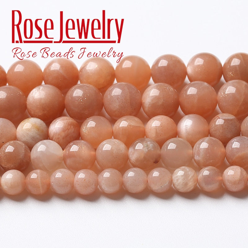 AAAAA Quality Natural Sunstone Quartz Peach Round Loose Beads 15&quot; Strand 4 6 8 10 12 MM Pick Size For Jewelry Making Bracelet