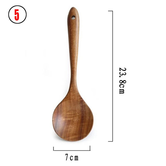 1-7pcs/set  Teak natural wood tableware spoon colander spoon special nano soup skimmer cooking spoon wooden kitchen tool kit