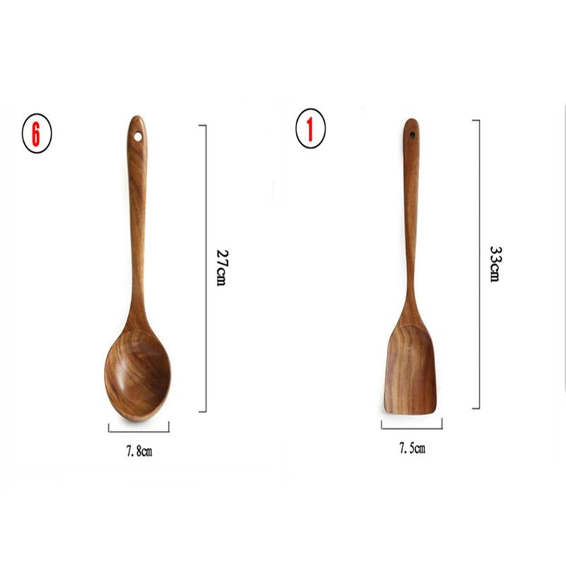 1-7pcs/set  Teak natural wood tableware spoon colander spoon special nano soup skimmer cooking spoon wooden kitchen tool kit