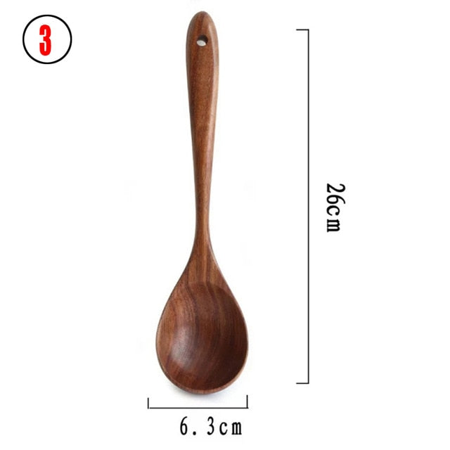 1-7pcs/set  Teak natural wood tableware spoon colander spoon special nano soup skimmer cooking spoon wooden kitchen tool kit