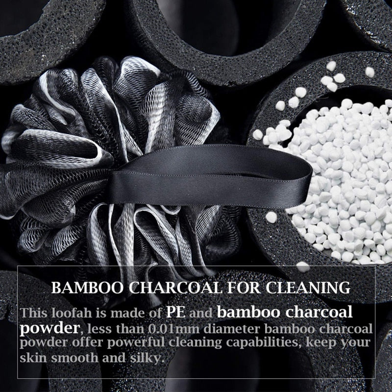 Bamboo Charcoal Bath Ball Bath Flower Bath Loofah Sponge Shower Pouf Body Scrubber Ball Mesh Pouf Bath Sponge Easy to Use