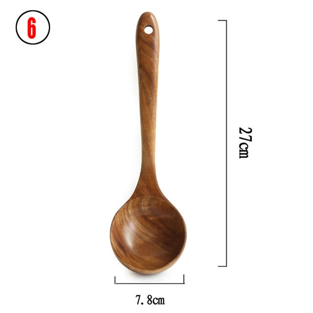 1-7pcs/set  Teak natural wood tableware spoon colander spoon special nano soup skimmer cooking spoon wooden kitchen tool kit