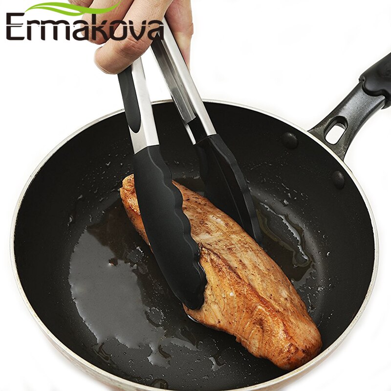 ERMAKOVA Silicone BBQ Grilling Tong Salad Bread Serving Tong Non-Stick Kitchen Accessories  Grilling Cooking Tong Barbecue Clip