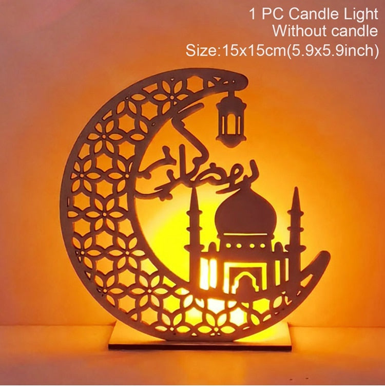 HUIRAN EID Wooden Candle Holder Eid Mubarak Ramadan Decoration For Home Ramadan Kareem Muslim Islamic Festival Party DIY Decor