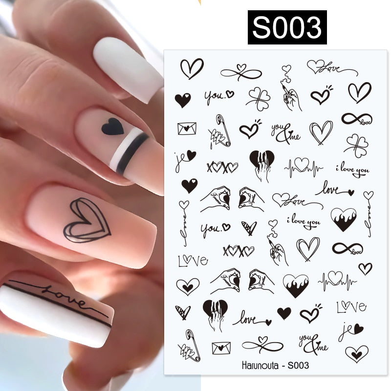 1PC Heart Love Design 3D Nail Sticker English Letter stickers Face Pattern Trasnfer Sliders Valentine&#39;s Day Nail Art Decoration