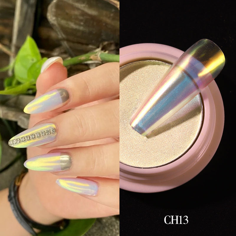 1g/box Transparent Holo Nail Glitter Mirror Aurora Neon Powders Dust Chameleon Nail Art Chrome Pigment Dipping Powder Decoration