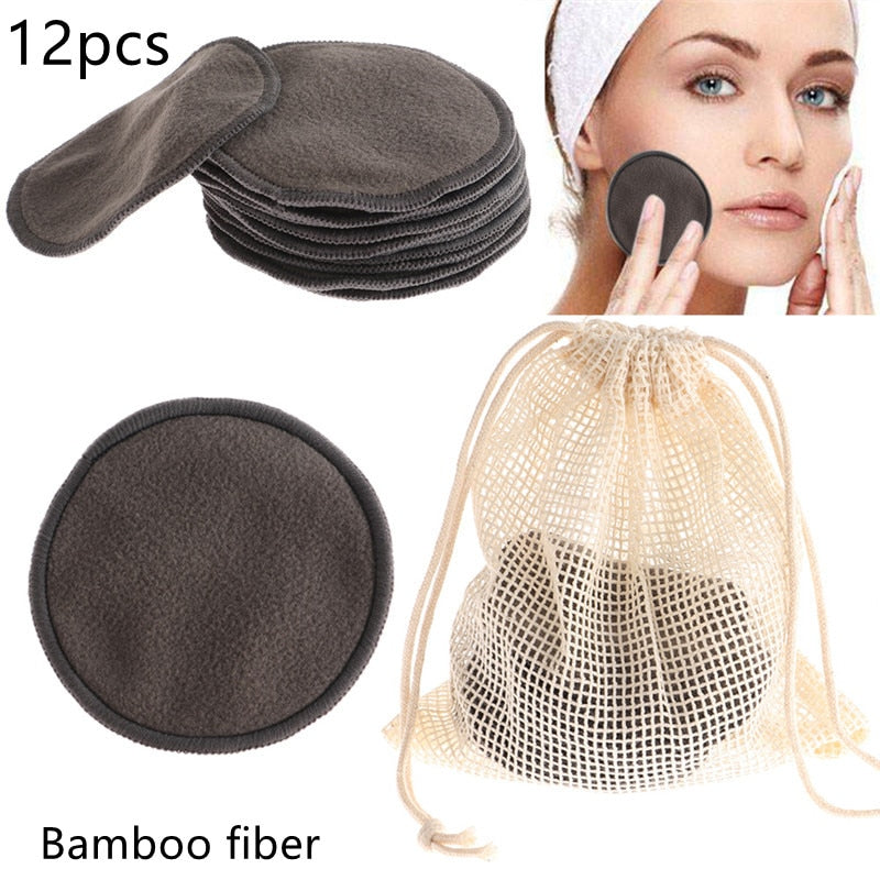 12PCS/SET Bamboo Fiber Reusable Rounds Facial Pads