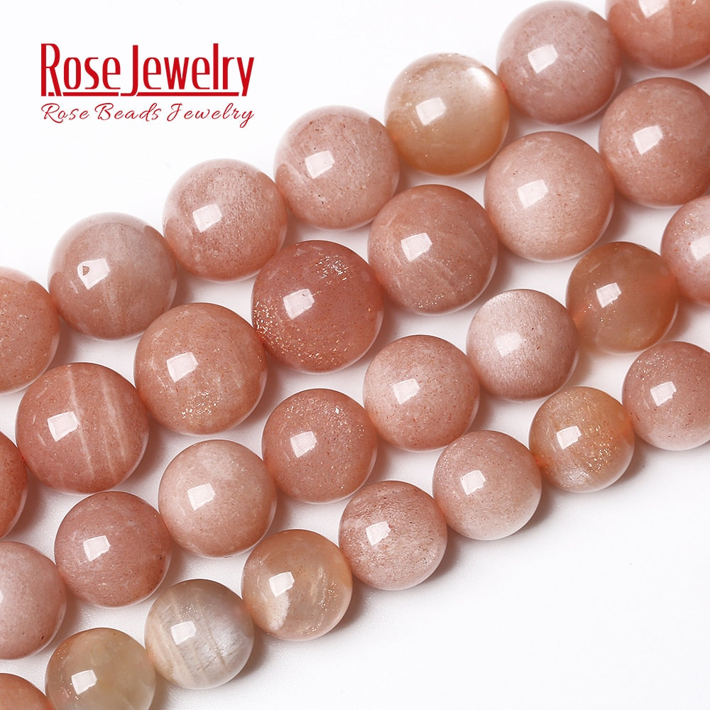 AAAAA Quality Natural Sunstone Quartz Peach Round Loose Beads 15&quot; Strand 4 6 8 10 12 MM Pick Size For Jewelry Making Bracelet