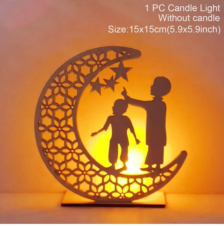 HUIRAN EID Wooden Candle Holder Eid Mubarak Ramadan Decoration For Home Ramadan Kareem Muslim Islamic Festival Party DIY Decor