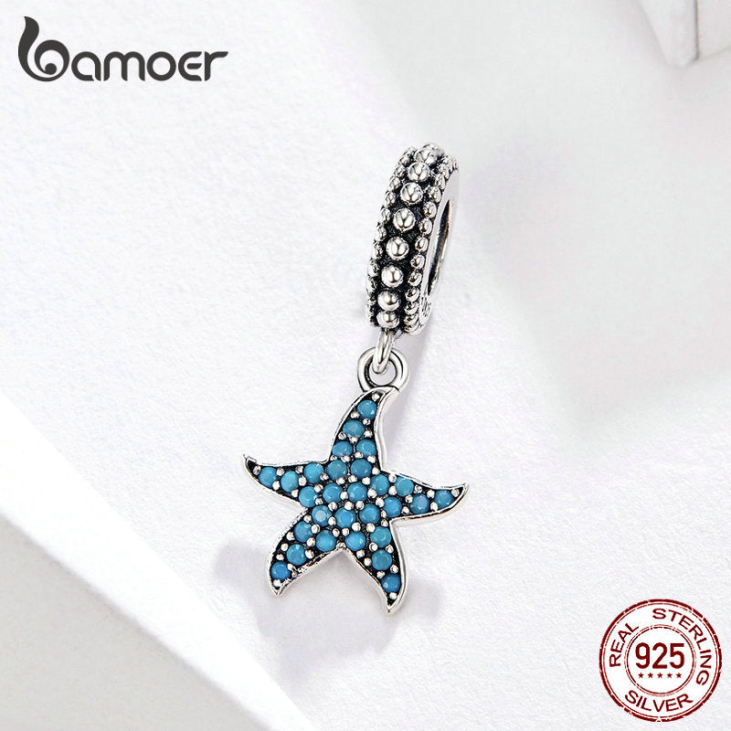 BAMOER Starfish Pendant Charm 925 Sterling Silver Sea Creature Ocean Charms for Bracelet S925 Fine Jewelry Making SCC1210