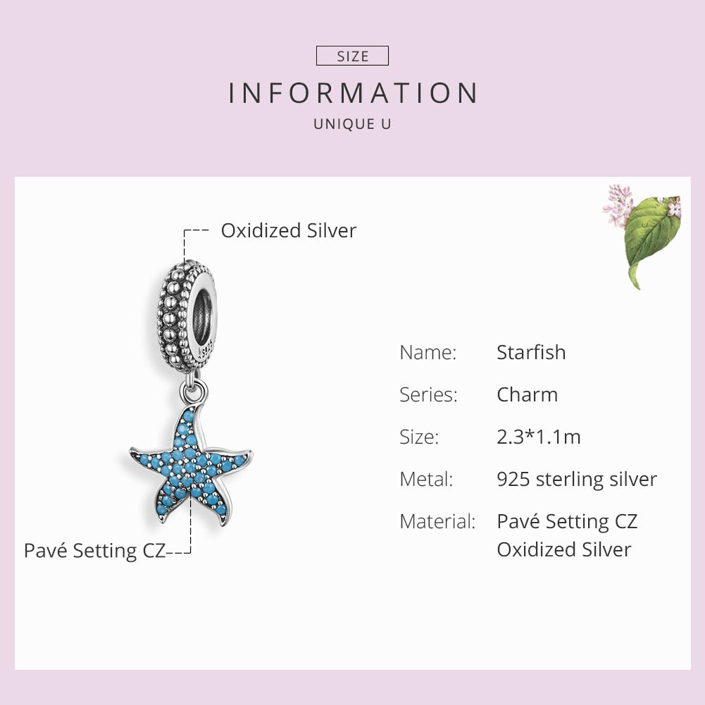 BAMOER Starfish Pendant Charm 925 Sterling Silver Sea Creature Ocean Charms for Bracelet S925 Fine Jewelry Making SCC1210