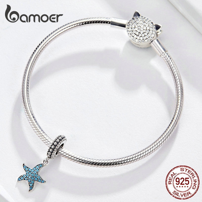 BAMOER Starfish Pendant Charm 925 Sterling Silver Sea Creature Ocean Charms for Bracelet S925 Fine Jewelry Making SCC1210