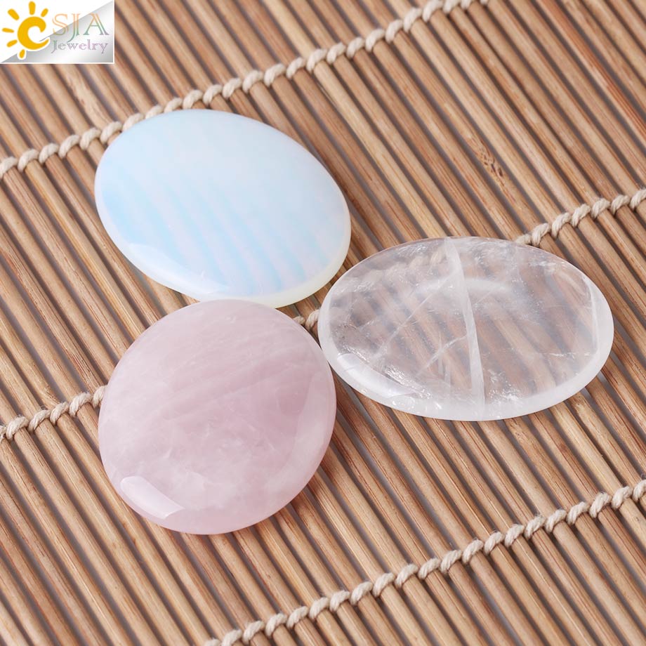 CSJA Natural Stone Thumb Massage Scraping Plate Healing Beads Purple Crystal Pink Quartz Body Care Tool Women Men Jewellery G030