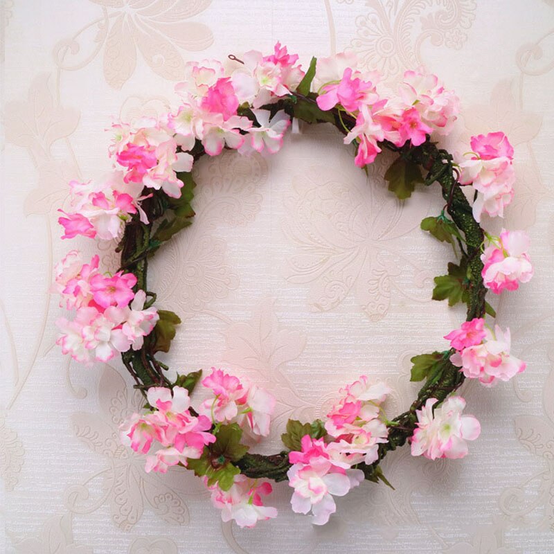 230cm Silk Sakura Cherry Blossom Vine Lvy Wedding Arch Decoration Layout Home Party Rattan Wall Hanging Garland Wreath Slingers