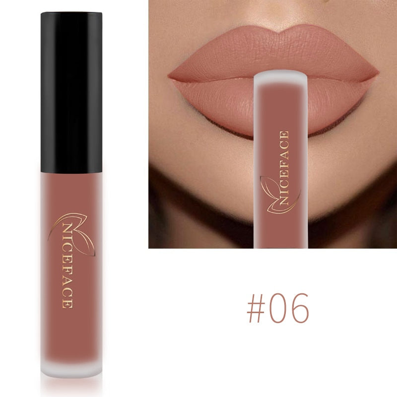 NICEFACE Lip Gloss Nude Matte Liquid Lipstick Long Lasting Lipgloss Waterproof Lip Glace Black Lipstick Lip Tint Free Shipping