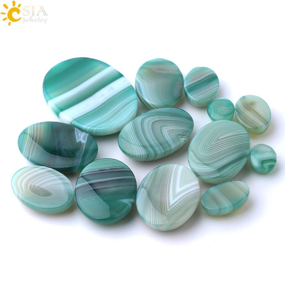 CSJA Natural Stone Oval Green Veins Agates Cabochons for Woman Men Jewelry Making Loose Beads DIY Ring Pendant Random Color F786