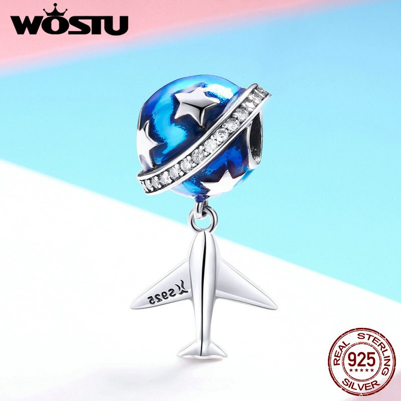 WOSTU Real 925 Sterling Silver Dream of Traveling Airplane Cute Beads fit original Charm Bracelet Necklace Jewelry Gift CQC887