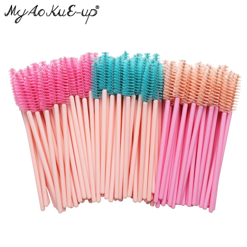 50pcs Eyelash Brushes Eyebrow Microbrush For Mascara Wand Soft Head Eyelashes Cosmetics Applicator Lash Extension Makeup Brushes