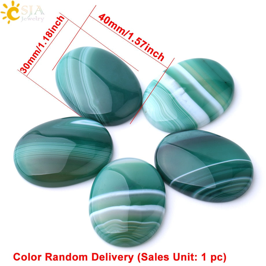 CSJA Natural Stone Oval Green Veins Agates Cabochons for Woman Men Jewelry Making Loose Beads DIY Ring Pendant Random Color F786