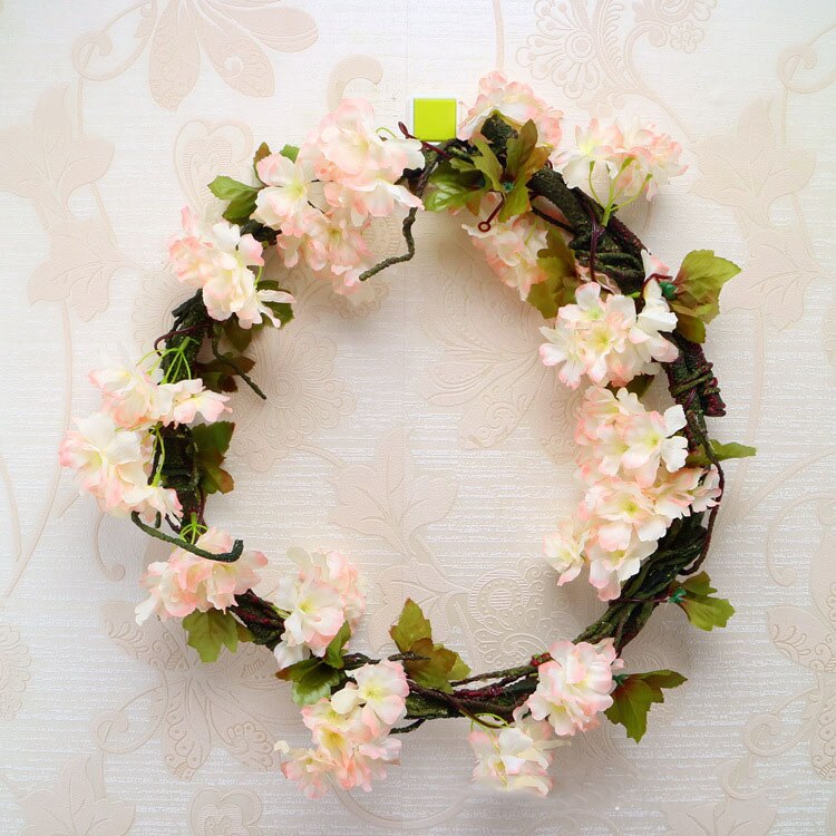 230cm Silk Sakura Cherry Blossom Vine Lvy Wedding Arch Decoration Layout Home Party Rattan Wall Hanging Garland Wreath Slingers