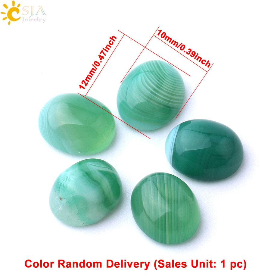 CSJA Natural Stone Oval Green Veins Agates Cabochons for Woman Men Jewelry Making Loose Beads DIY Ring Pendant Random Color F786