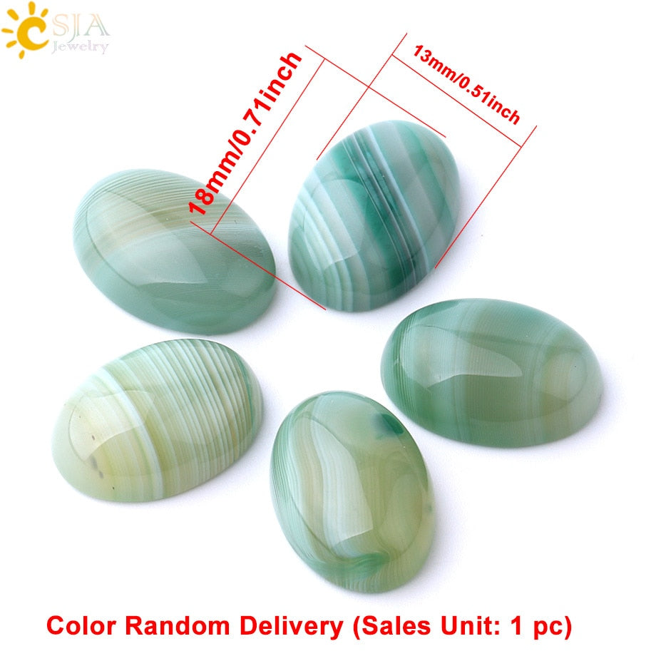 CSJA Natural Stone Oval Green Veins Agates Cabochons for Woman Men Jewelry Making Loose Beads DIY Ring Pendant Random Color F786