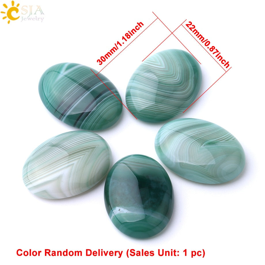 CSJA Natural Stone Oval Green Veins Agates Cabochons for Woman Men Jewelry Making Loose Beads DIY Ring Pendant Random Color F786