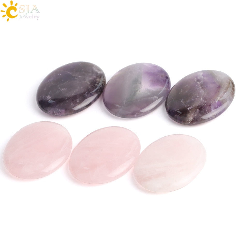 CSJA Natural Stone Thumb Massage Scraping Plate Healing Beads Purple Crystal Pink Quartz Body Care Tool Women Men Jewellery G030