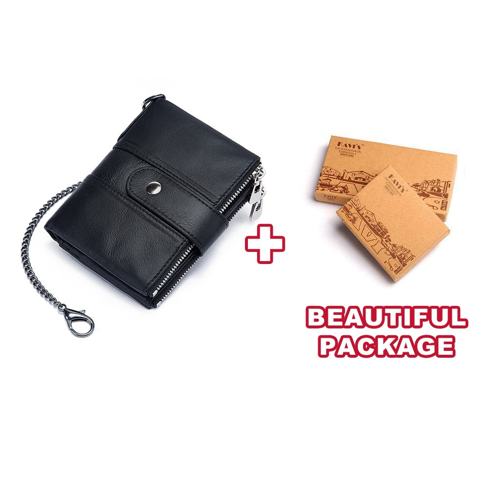 KAVIS 100% Genuine Leather Rfid Wallet Men Crazy Horse Wallets Coin Purse Short Male Money Bag Quality Designer Mini Walet Small