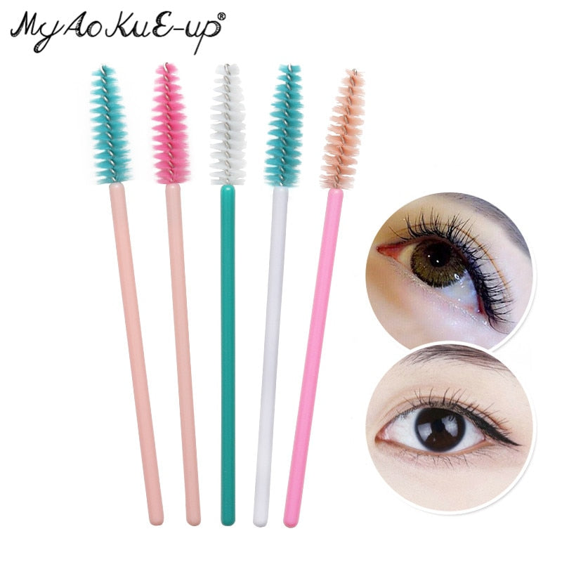 50pcs Eyelash Brushes Eyebrow Microbrush For Mascara Wand Soft Head Eyelashes Cosmetics Applicator Lash Extension Makeup Brushes