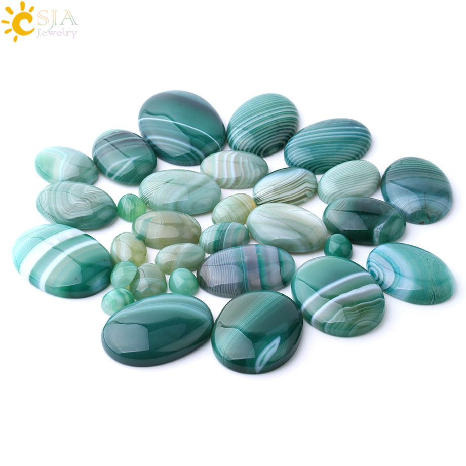 CSJA Natural Stone Oval Green Veins Agates Cabochons for Woman Men Jewelry Making Loose Beads DIY Ring Pendant Random Color F786