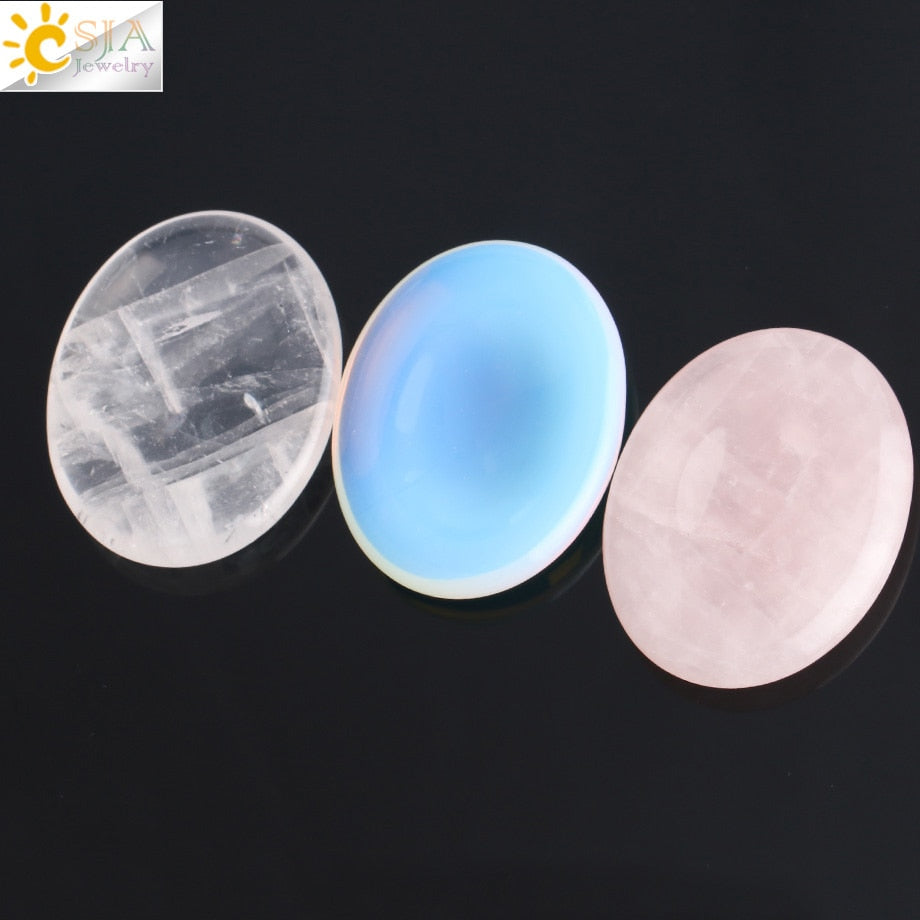 CSJA Natural Stone Thumb Massage Scraping Plate Healing Beads Purple Crystal Pink Quartz Body Care Tool Women Men Jewellery G030