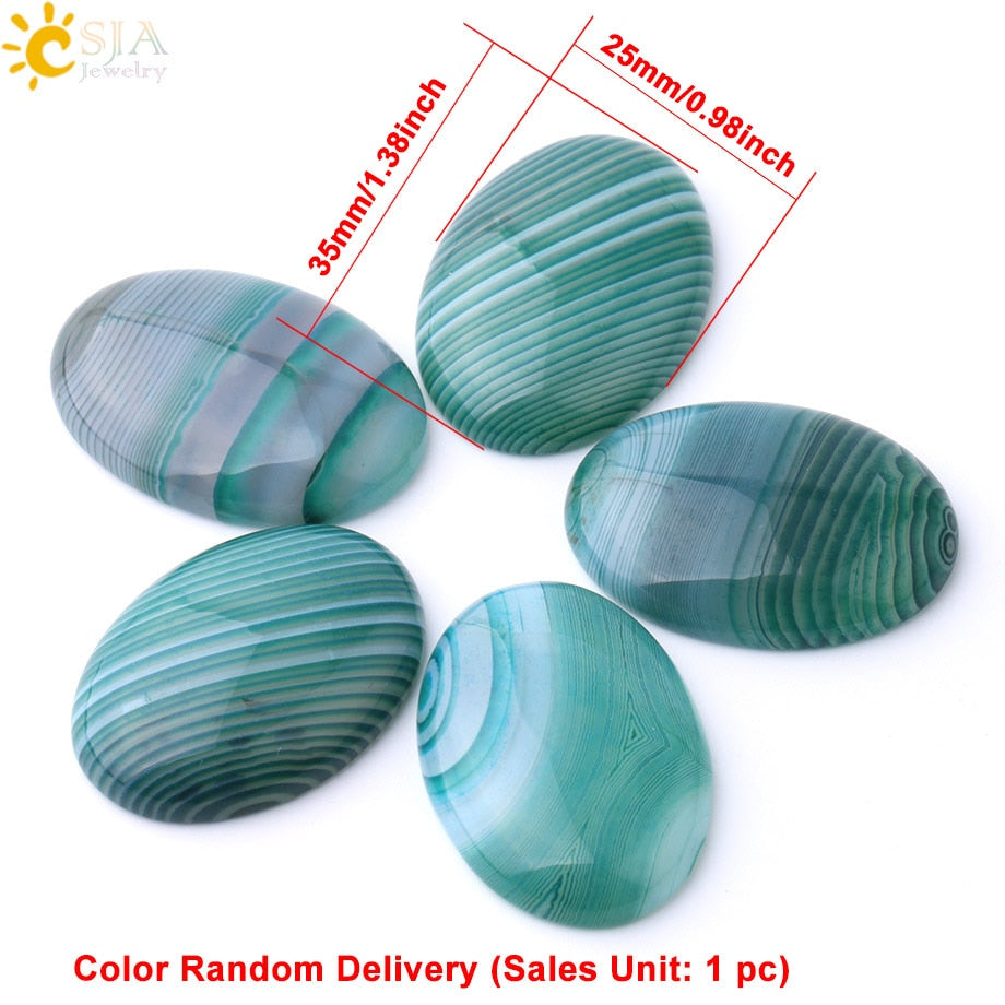 CSJA Natural Stone Oval Green Veins Agates Cabochons for Woman Men Jewelry Making Loose Beads DIY Ring Pendant Random Color F786