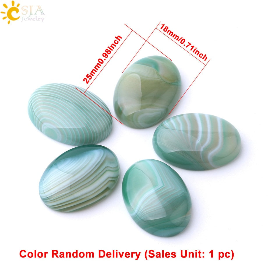 CSJA Natural Stone Oval Green Veins Agates Cabochons for Woman Men Jewelry Making Loose Beads DIY Ring Pendant Random Color F786