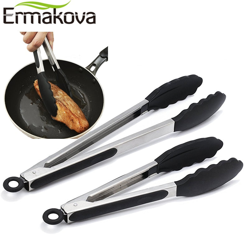 ERMAKOVA Silicone BBQ Grilling Tong Salad Bread Serving Tong Non-Stick Kitchen Accessories  Grilling Cooking Tong Barbecue Clip