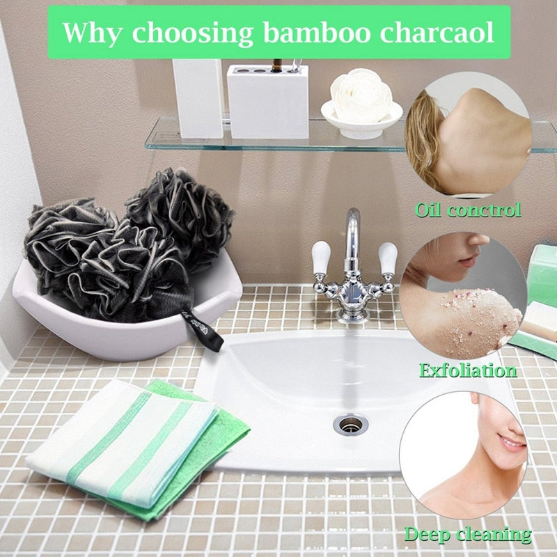 Bamboo Charcoal Bath Ball Bath Flower Bath Loofah Sponge Shower Pouf Body Scrubber Ball Mesh Pouf Bath Sponge Easy to Use