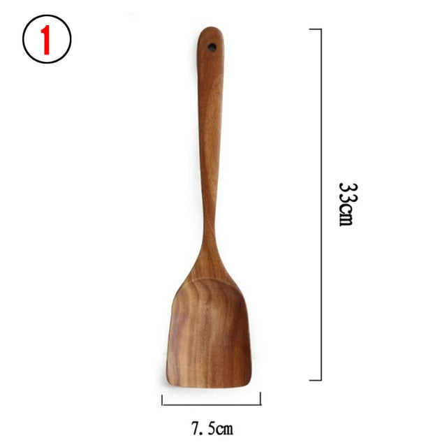 1-7pcs/set  Teak natural wood tableware spoon colander spoon special nano soup skimmer cooking spoon wooden kitchen tool kit