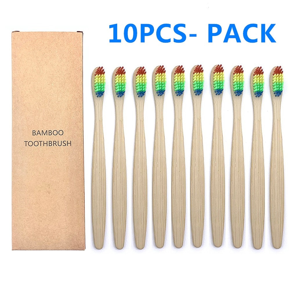 10PCS Biodegradable Bamboo Toothbrush Teeth Colorful Bristle Natural Bamboo Tooth brush Dental Eco Bambou Toothbrushes