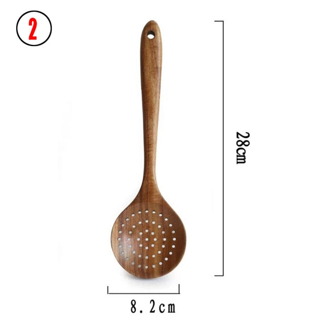 1-7pcs/set  Teak natural wood tableware spoon colander spoon special nano soup skimmer cooking spoon wooden kitchen tool kit