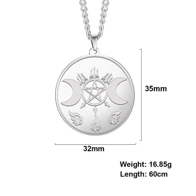 Teamer Stainless Steel Goddess Necklace for Women Men Pentagram Moon Wicca Jewelry Magic Pendant Pentacle Witch Amulet Bijoux